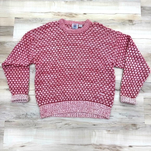 Vintage 80/90s Cape Isle Knitters Cotton Beach Sweater Crewneck pink textured XL - Picture 1 of 7